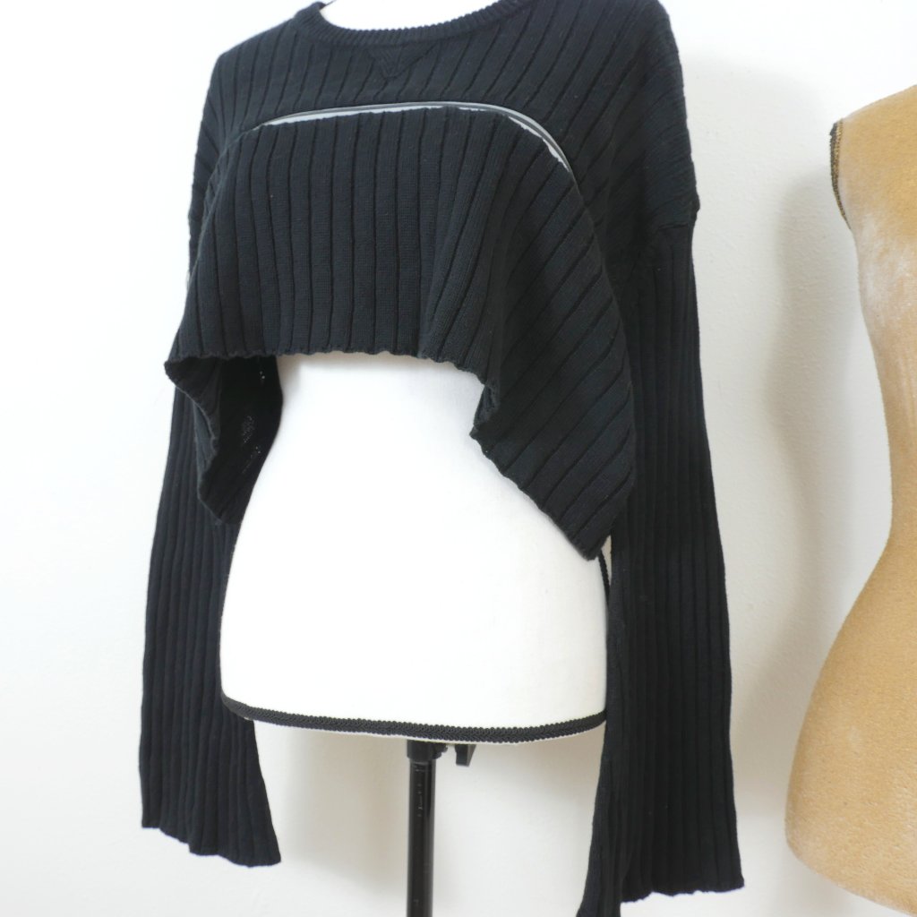 Seek The Label Black Ribbed Cropped Long Sleeve Size Small Sweater